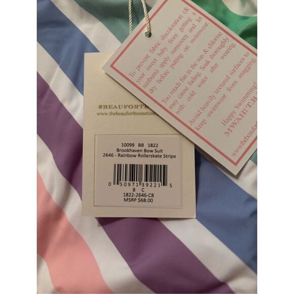 NWT IN BAG!! TBBC Brookhaven Bow Bathing Suit Rainbow Roller Skate Stripe - Picture 5 of 7